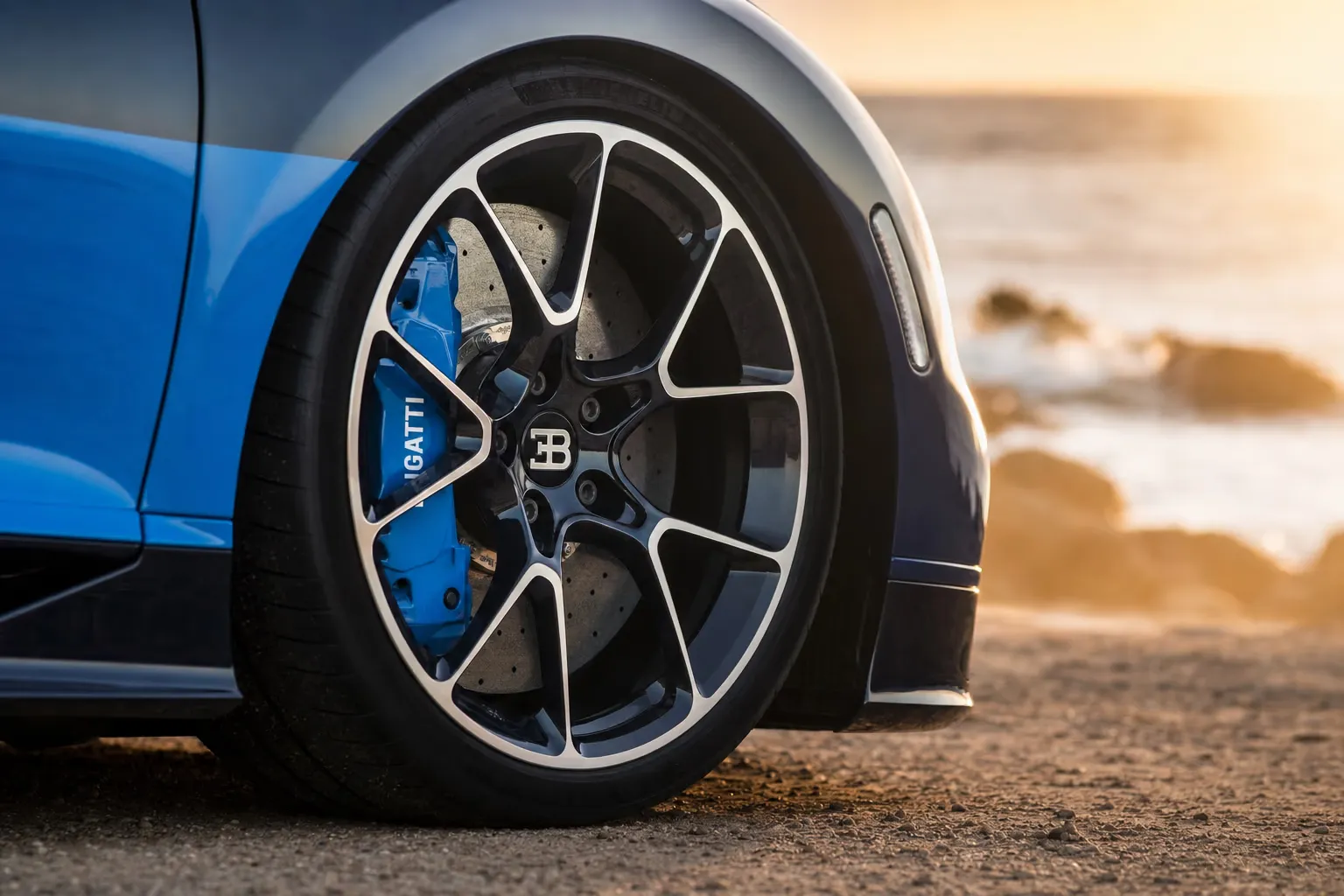 Dettaglio cerchio e pinza freno della Bugatti Chiron