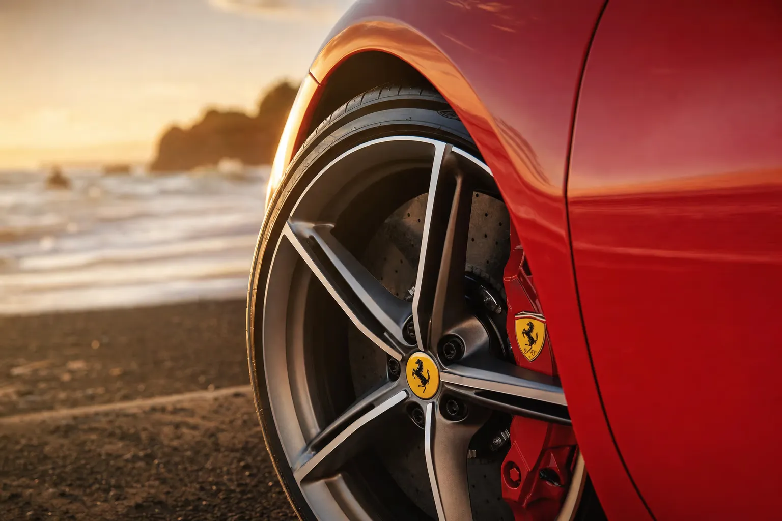 Dettaglio cerchio e pinza freno della Ferrari 296 GTB
