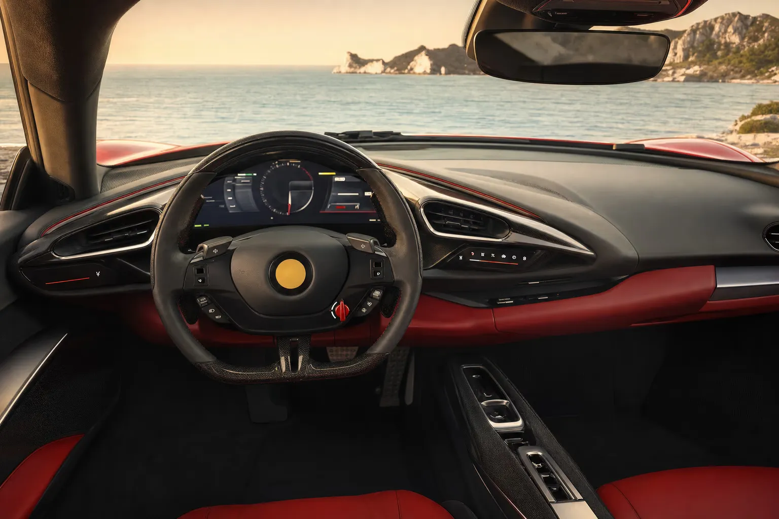 Interni di Ferrari 296 GTB – noleggio in Sardegna