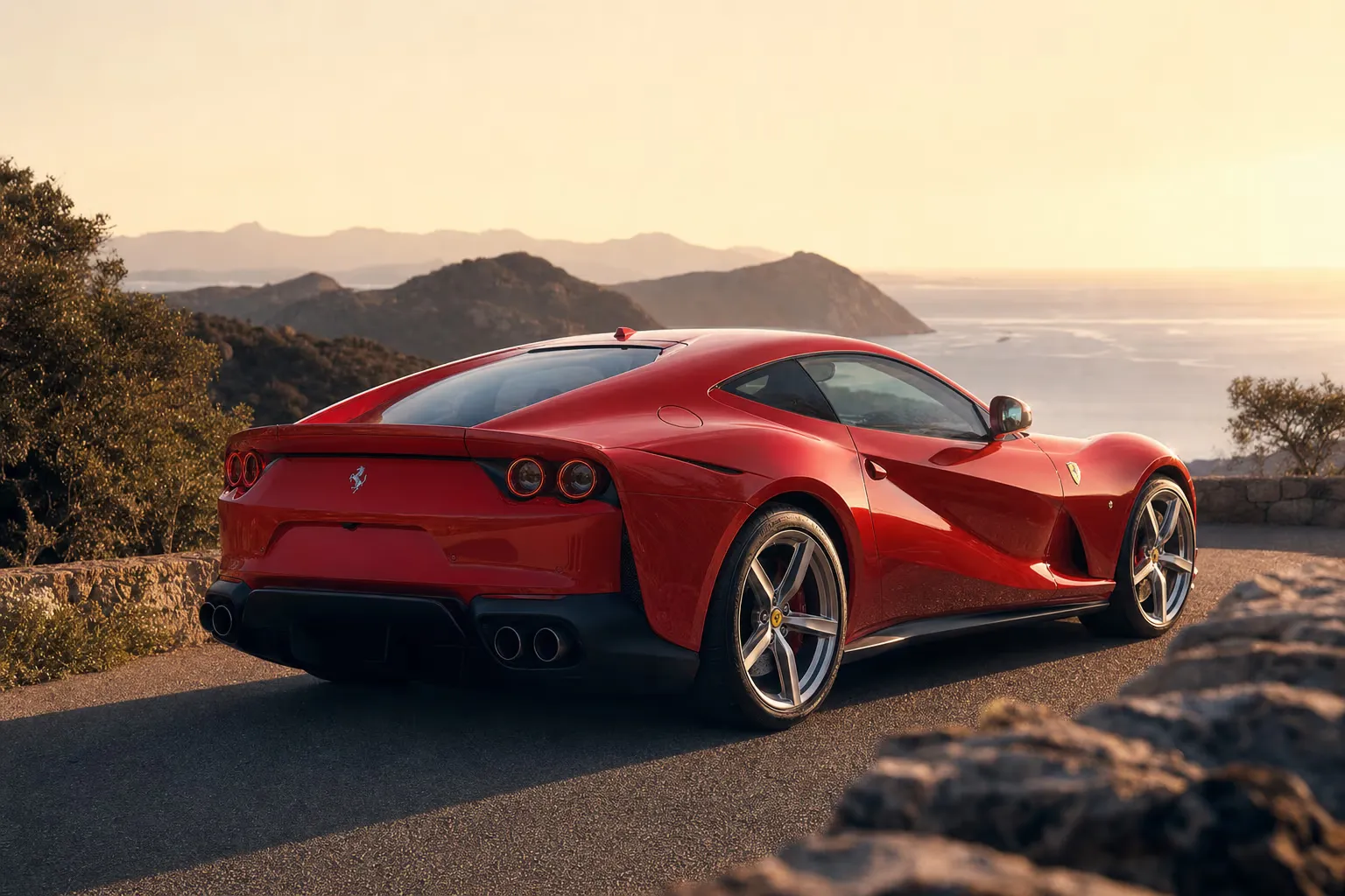 Ferrari 812 Superfast su strada costiera in Sardegna
