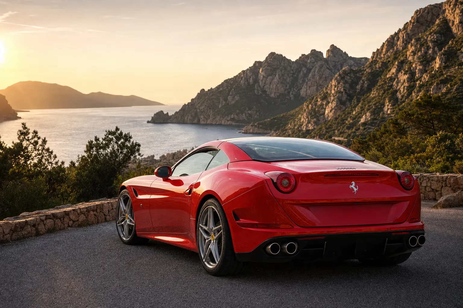 Ferrari California T su strada costiera in Sardegna