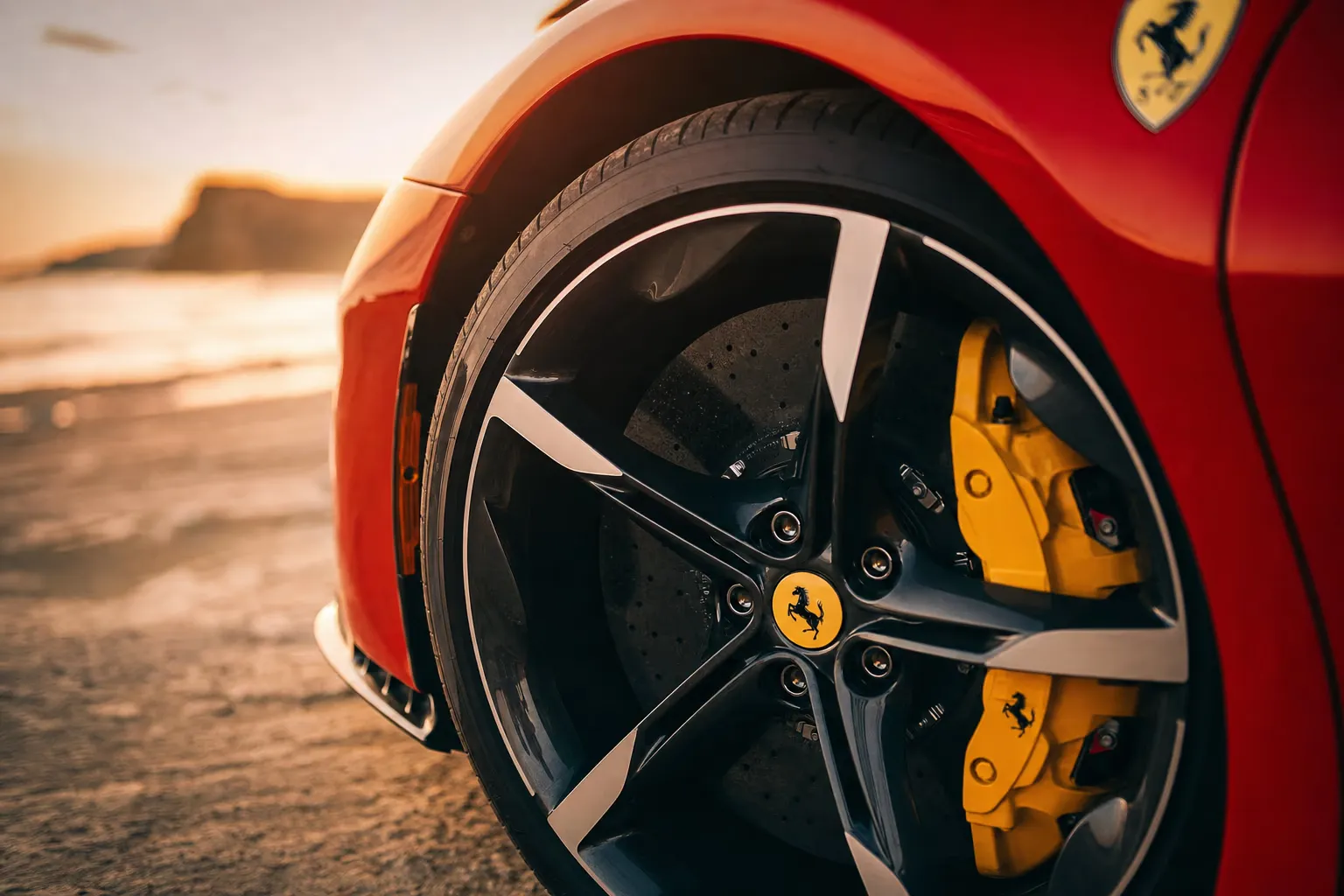 Dettaglio cerchio e pinza freno della Ferrari SF90 Stradale