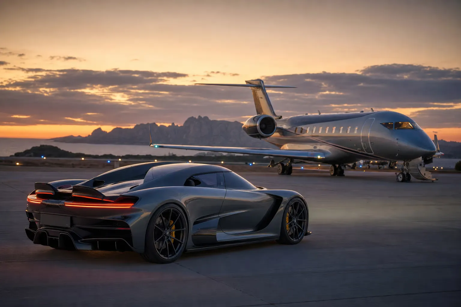 Supercar al piazzale arrivi dell'aeroporto di Olbia Costa Smeralda, in Sardegna, pronta per la consegna al cliente