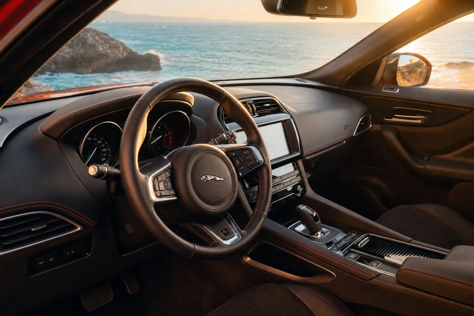 Interni di Jaguar F-Pace SVR – noleggio in Sardegna