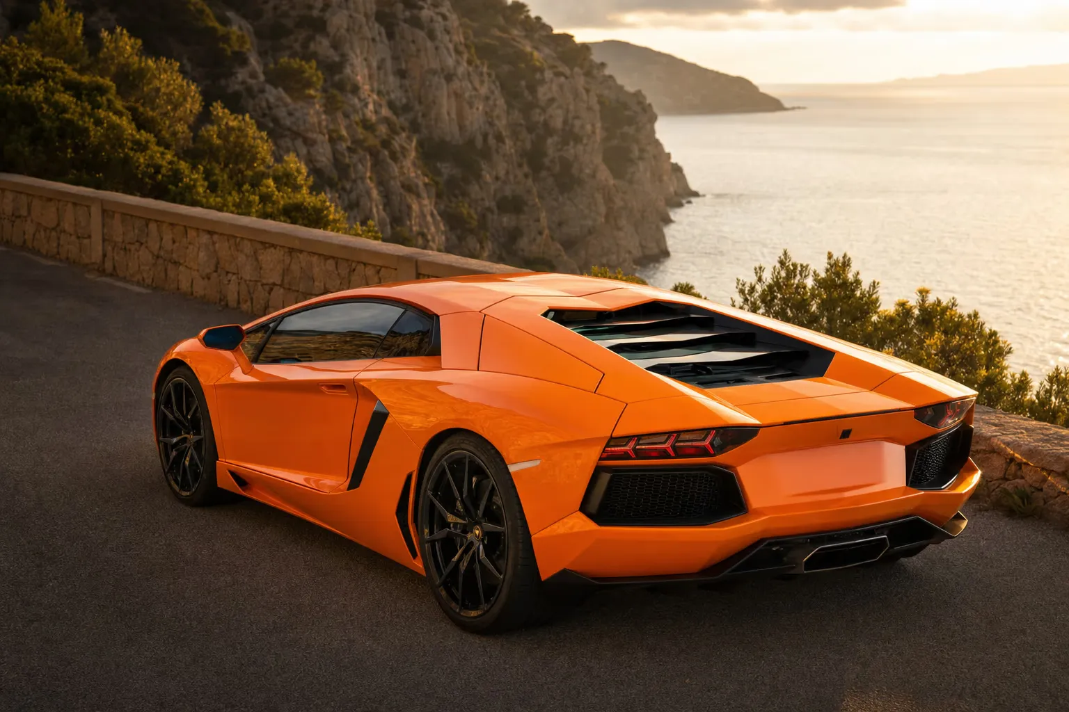 Lamborghini Aventador su strada costiera in Sardegna