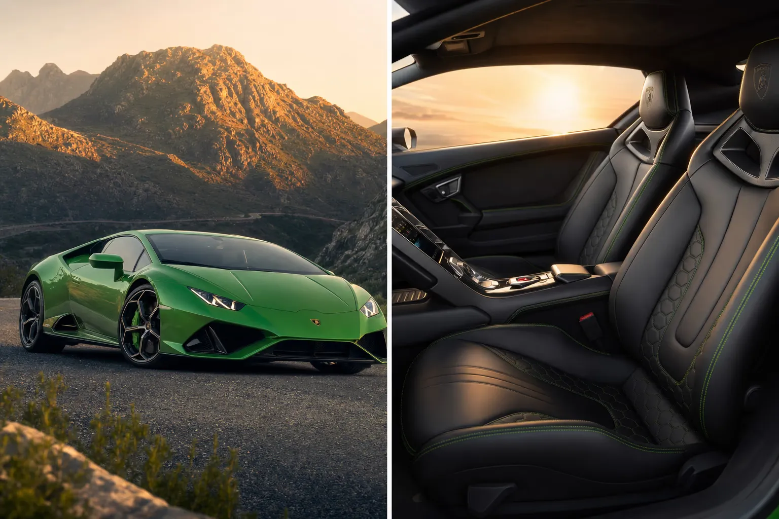 Dettaglio degli interni di Lamborghini Huracán in luce calda