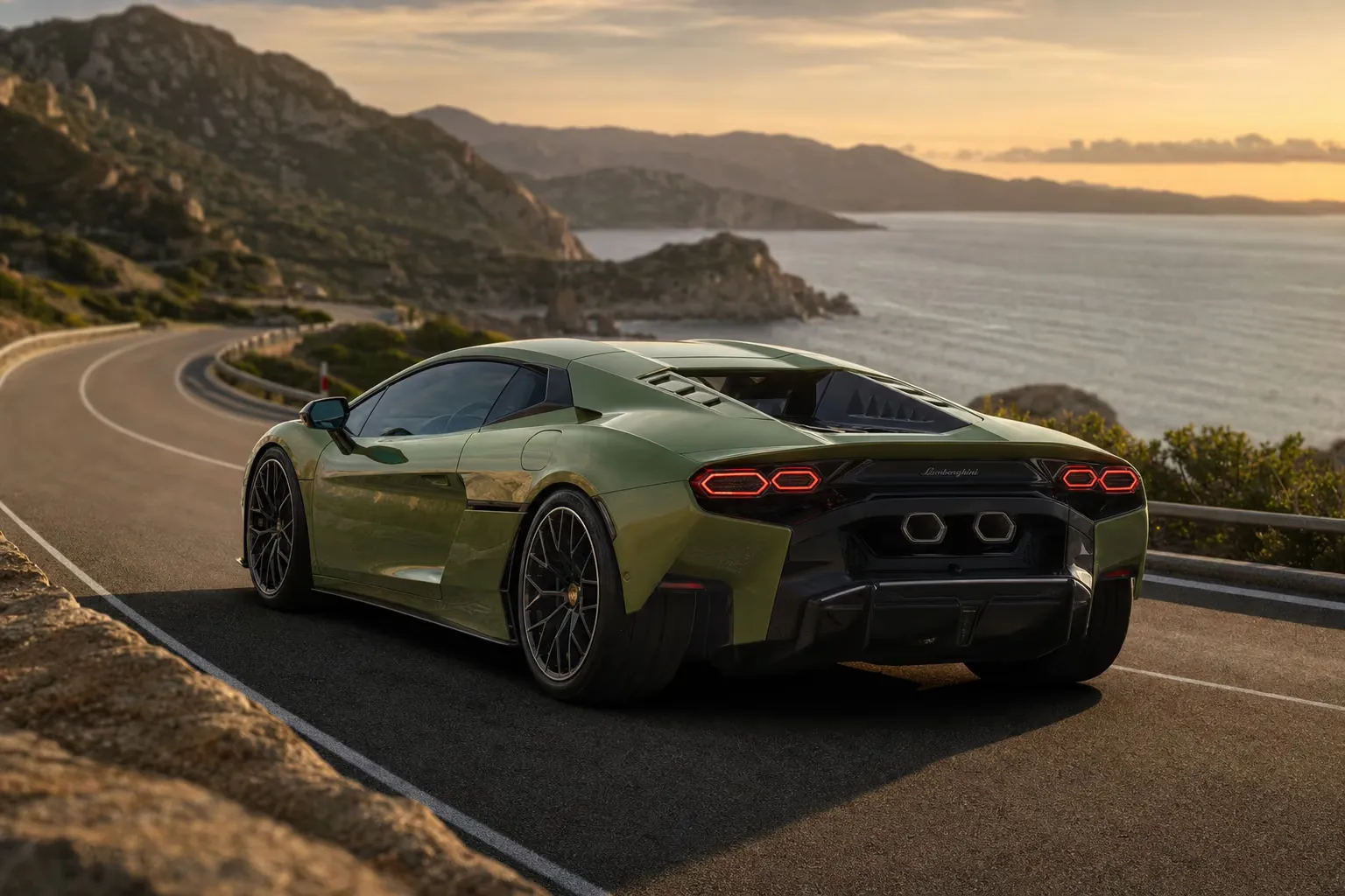 Lamborghini Temerario su strada costiera in Sardegna