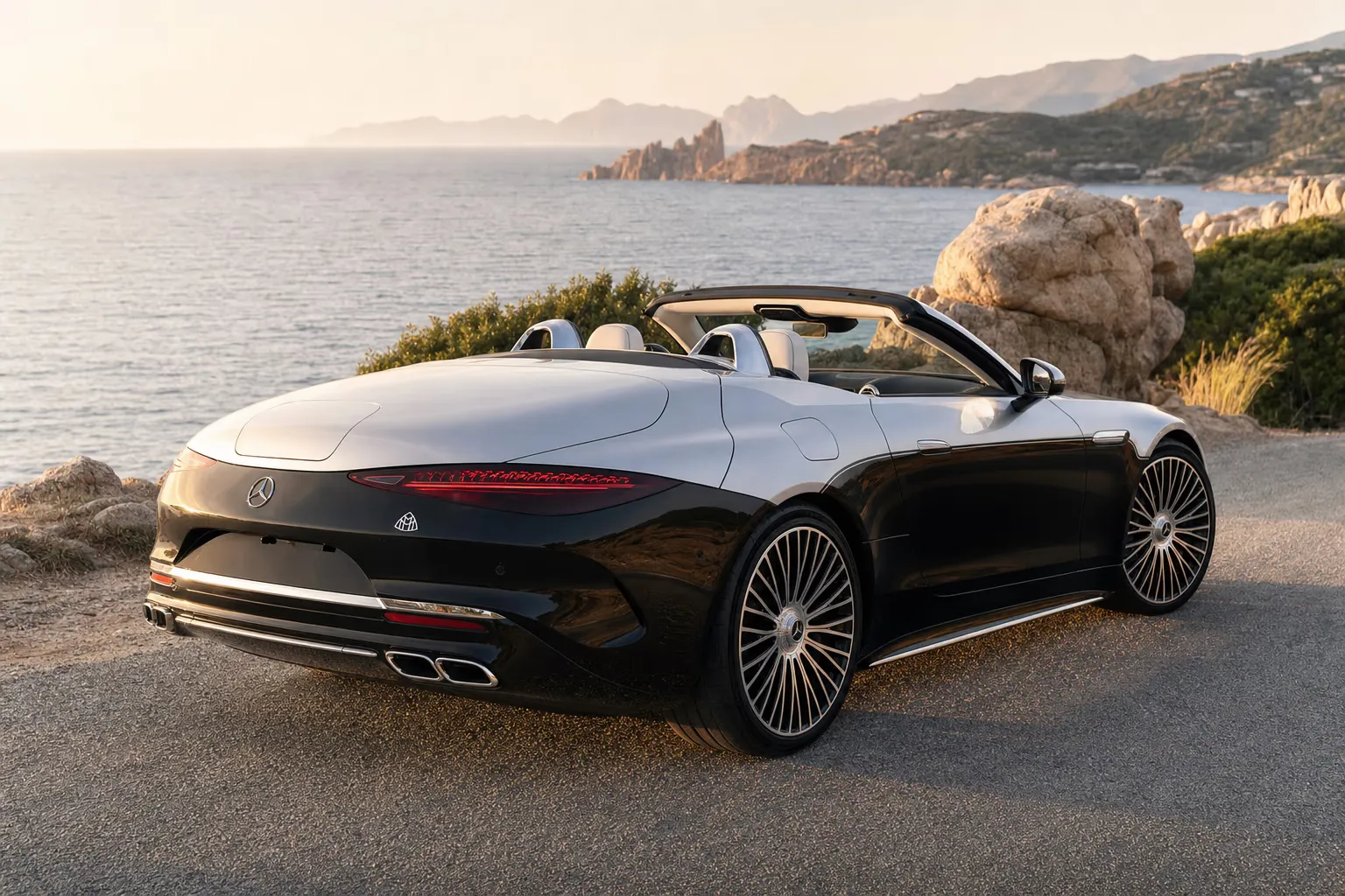 Mercedes-Maybach Maybach SL 680 su strada costiera in Sardegna