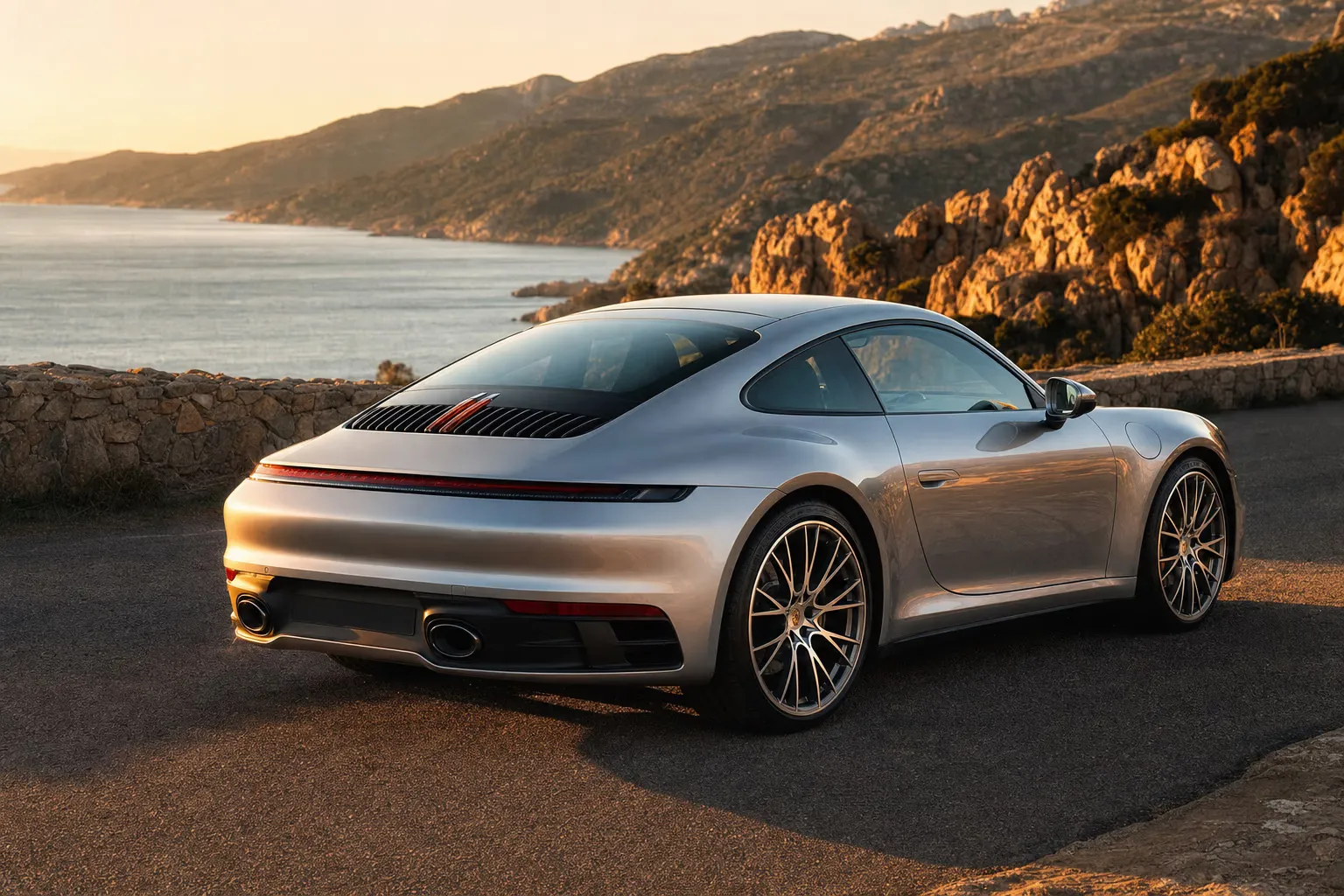 Porsche 911 Carrera su strada costiera in Sardegna